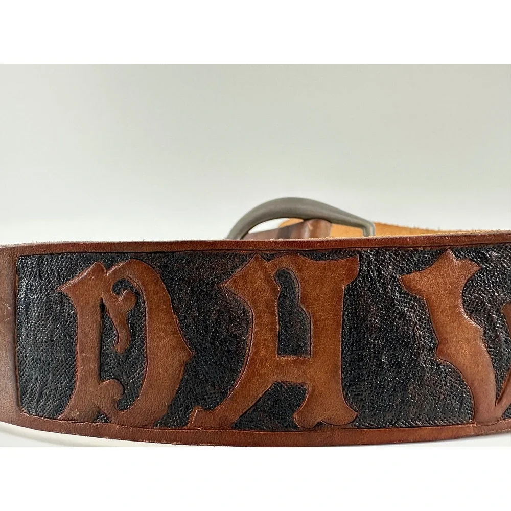 Vintage Hand Tooled Leather Belt David Name Personalized Western Floral Brown